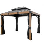 Sojag alu pavillon fontana 1012 pavillon hardtop avec moustiquaire aspect bois / noir 298x363x310 cm