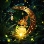 Solaires de jardin, lampe solaire lune avec boule en verre fissur� �tanche, lumiere solaire exterieur ...