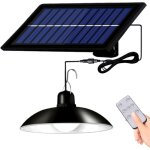 Solar pendant lights, solar powered shed light outdoor indoor gazebo light with remote, waterproof hanging ...