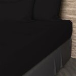 Soleil d ocre - drap housse en coton 57 fils 140x200 cm uni noir, par soleil d'ocre