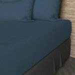 Soleil d ocre - drap housse en coton 57 fils 160x200 cm uni bleu canard, par soleil d'ocre