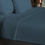 Soleil d ocre - drap plat en coton 57 fils 180x290 cm uni bleu canard, par soleil d'ocre