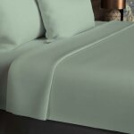 Drap plat en coton 57 fils 240x290 cm uni vert d'eau, par soleil d'ocre