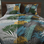 Soleil d ocre - parure housse de couette en coton 57 fils 260x240 cm jungle bleu, par soleil d'ocre