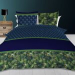 Parure housse de couette 260x240 cm en coton 57 fils paon bleu, par soleil d'ocre