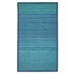 Tapis salon en bambou 70x120 cm ? lattes 100% v�g�tales ? ganse coton bleu ? envers antid�rapant pour ...