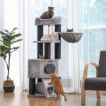 Grand arbre  chat, tour de jeux taille m, avec niche, hamac, plate - forme en tissu peluche, tunnel, ...