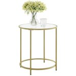 Vasagle - table d'appoint ronde, plateau en verre tremp, armature mtallique dore, bout de canap, ...