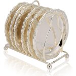 Sous - verre rond vintage avec support - mariage, d�ner, restaurant, h�tel (argent, diam�tre 10 cm)