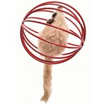 Souris beige dans une balle rouge jouet pour chat taille 6 cm