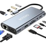 Station d'accueil usb c hub : adaptateur 11 en 1 avec hdmi 4k, vga, port usb 3. 0, pd type c, ethernet ...