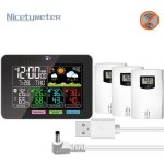 Station m�t�o sans fil avec 3 capteurs, thermom�tre hygrom�tre int�rieur / ext�rieur, �cran lcd couleur, ...