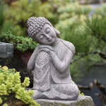 Statue de bouddha vintage en r�sine - d�coration ext�rieure � th�me religieux pour jardin, pelouse, terrasse, ...