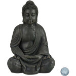 Statue de buddha figurine de bouddha d�coration jardin sculpture polyr�sine zen 70 cm, gris fonc� - relaxdays ...