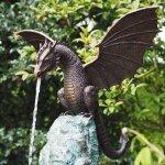 Statue de dragon de jardin, fontaine, ornement de dragon, sculpture d'eau en r�sine pour d�coration de ...