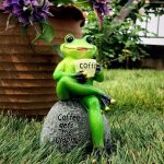 Statue de jardin statue de grenouille verte pour boire du caf� - d�coration d'int�rieur ou d'ext�rieur ...