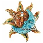 Statue murale en m�tal avec visage de soleil et de lune, d�coration murale pour la maison, d�coration ...