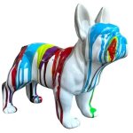 Statue en rsine chien bulldog franais blanc peinture multicolore - gunner