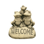 Statue welcome grenouilles en pierre reconstitue pour le jardin 26x30cm.