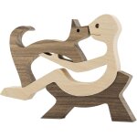 Statuette en bois repr�sentant une famille de chiens et de chats, d�coration artisanale en bois, figurine ...