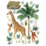 Sticker animaux de la jungle : girafe, singe, lopard - 1 planche 65 x 85 cm