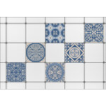 Sticker carrelage autocollant 15x15 cm x6, d�coratif ciment, bleu et beige, adh�sif pour murs et sols. ...