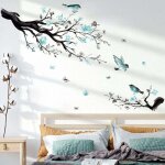 Stickers muraux branche de fleur autocollant mural fleurs bleues arbre oiseaux d�coration murale enfants ...