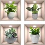 Stickers muraux cuisine, 4pcs r�aliste vert plante en pot imperm�able mur art stickers 3d vinyle amovible ...