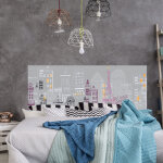 Sticker mural d�coratif 160 cm x 60 cm, graphique et romantique, pour t�te de lit, paris, couleurs blanc, ...