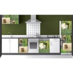 Plage - sticker mural dcoratif nature zen pour rfrigrateur - rivire, galets, bambou, fleurs blanches ...