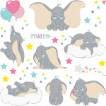 Sticker mural dumbo gris, rose et jaune - disney
