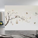 Stickers muraux fleurs arbre oiseau, stickers muraux arbre �l�gant belle maison arri�re plans grande ...