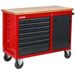 Etabli mobile avec 7 tiroirs et 1 porte, 925 x 1120 x 520 mm, plateau de travail en bois, charge max. ...