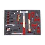 Kit d'outillage universel 18 pièces, dans garniture en mousse souple (eva), maillet à frappe, pinces ... Kit d'outillage universel 18 pièces, dans garniture en mousse souple (eva), maillet à frappe, pinces ...