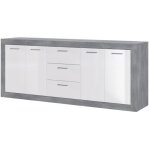 Stone buffet 4 portes 3 tiroirs - decor beton et blanc - l 206 x p 45 x h 83, 4 cm