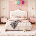 Structure de lit, pocketpop, 140x190 cm, led, avec 2 tiroirs, tissu en pu, cadre de lit enfant 140x190 ...