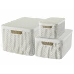 Style set de 3 bo�tes de rangement blanches avec couvercle s + m + l - veba