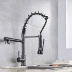 Robinet de cuisine laiton noir mitigeur cuisine deux jets robinet avec douchette flexible et pivotante ...