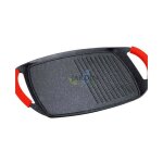 Poêle grill 47x29 cm - plaque anti - adhésive - plaque de cuisson - effet pierre avec poignées en silicone ... Poêle grill 47x29 cm - plaque anti - adhésive - plaque de cuisson - effet pierre avec poignées en silicone ...
