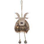 Sujet de no�l � suspendre renne en bois et fourrure avec grelots - feeric christmas