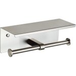 Support double pour papier toilette avec �tag�re, en nickel bross�, � fixer au mur.