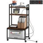 Support pour imprimante � 4 niveaux avec prises �lectriques, roulettes et �tag�res de rangement, structure ...