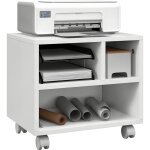 Support d'imprimante meuble de rangement bureau caisson 4 compartiments ouverts 40l x 30l x 36h cm blanc ...