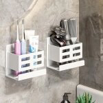Support mural �tag�res de salle de bain 2 pi�ces, porte - brosse � dents et organiseur rasoir, fixation ...