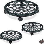 Support roulant plantes rond, lot de 3, en m�tal, plateau roulant pots � fleurs, aspect antique, vert ...