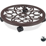 Support roulant plantes rond, en mtal, plateau roulant pots  fleurs, aspect antique, brun - relaxdays ...
