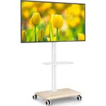 Support tv roulettes blanc pied tv pour t�l� de 27 - 55 pouces, r�glable en hauteur et pivotant support ...
