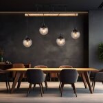 Suspension 4 flammes suspension table � manger lampe en bois lampe de salon en verre � r�gler, m�tal ...