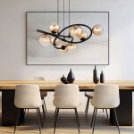 Suspension 8 flammes led suspension lampe de table � manger lampe de salon r�tro, noir, boules de verre ...