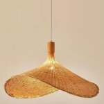 Suspension en bambou avec abat - jour tiss�, lustre de 50 cm pour �lot de cuisine, table � manger ou ...